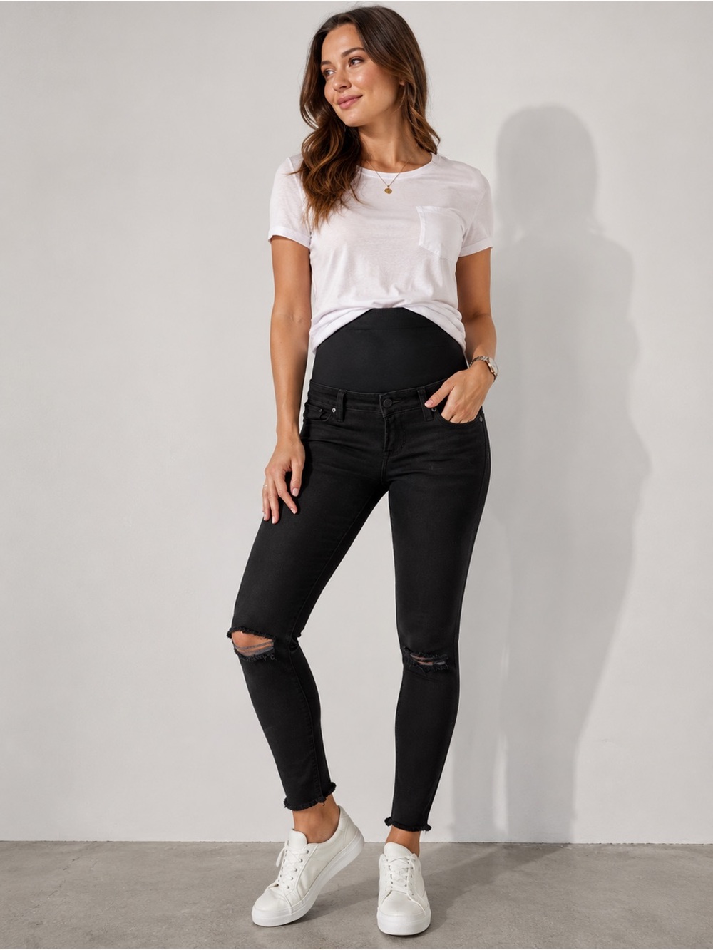 NWT BLANQI Postpartum Support Black Distressed Raw Hem Skinny Jeans